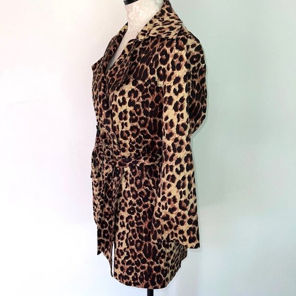 Vertigo Womens Trench Coat Size Small Animal Print Belted Lightweight Button Up - Picture 11 of 12